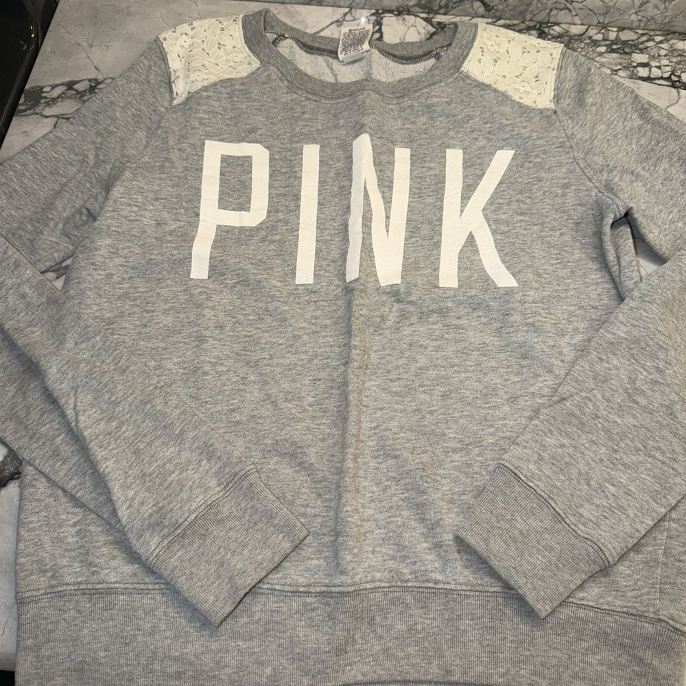 Victorias Secret Pink Women's XS Sweatshirt Pullover Gray Lace